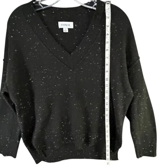Evereve Harlow Knit Sweater S Black Speckled V Neck Drop Shoulder Pullover Cozy - Picture 8 of 12